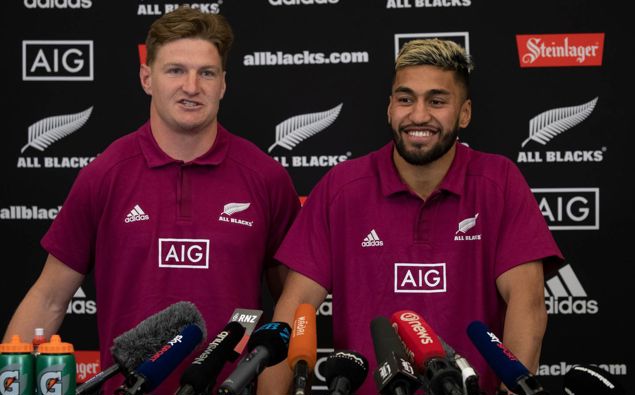 Jordie Barrett (left) and Rieko Ioane were two of the more surprising selections at wing and centre respectively, picked out of their specialist positions. Photo / Mark Mitchell
