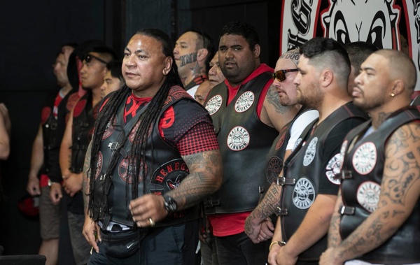 Sonny Fatupaito welcomes guests to the Waikato Mongrel Mob's headquarters in November last year. (Photo / Alan Gibson)