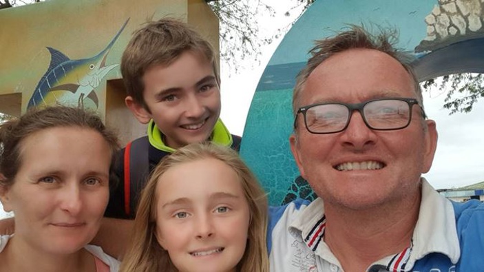 Barbara Genda, 47 (left), Eddie Jarman, 14, Amelie Jarman, 13, and Harry Jarman, 55. Photo / Supplied