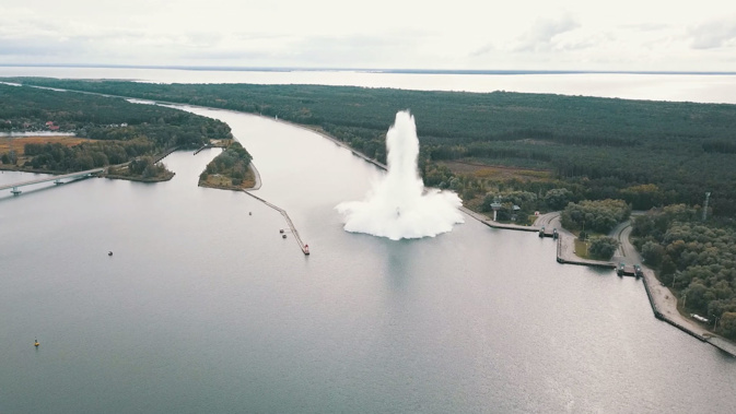 A video shows the World War II Tallboy bomb exploding near the Polish port of Swinoujscie.