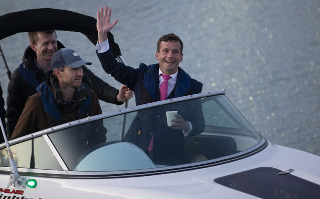 Act leader David Seymour arrives at Act HQ. (Photo / Brett Phibbs)