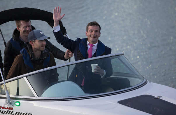 Act leader David Seymour arrives at Act HQ. (Photo / Brett Phibbs)