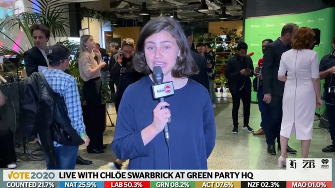 Green Party list MP Chloe Swarbrick at Green Party election HQ.