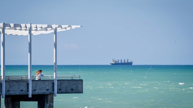 The ship currently remains offshore in Napier. Photo / Ian Cooper