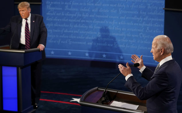 Donald Trump and Joe Bidden in the first debate. Photo / file