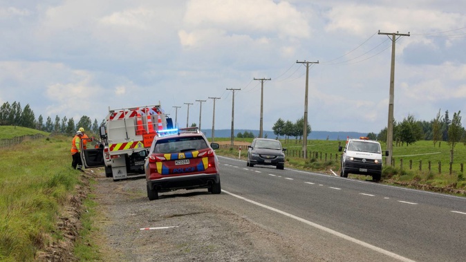 Emergency services at the scene of a multi-vehicle crash on State Highway 5 near Wairakei, north of Taupō. Photo / Andrew Warner