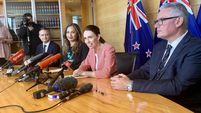 James Shaw, Marama Davidson, Jacinda Ardern and Kelvin Davis. (Photo / Newstalk ZB)