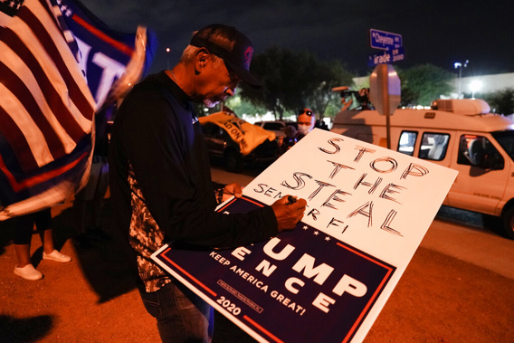 Supporters of President Donald Trump protest in front of the Clark County Election Department, in North Las Vegas. Photo / AP