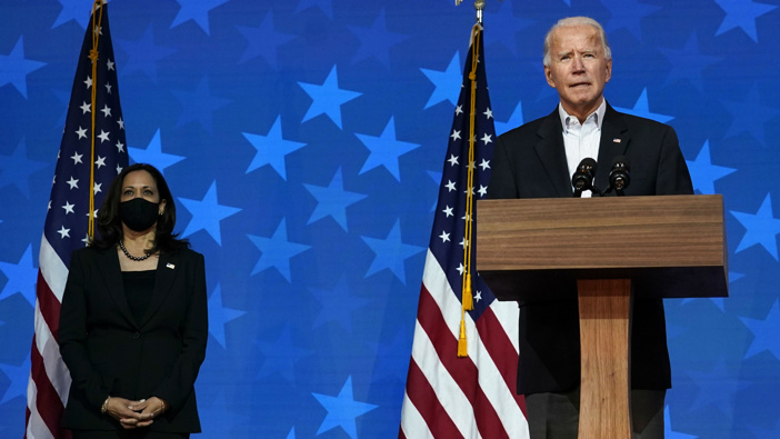 Joe Biden wirth his VP Kamala Harris - the first Black woman to hold the position. (Photo / AP)