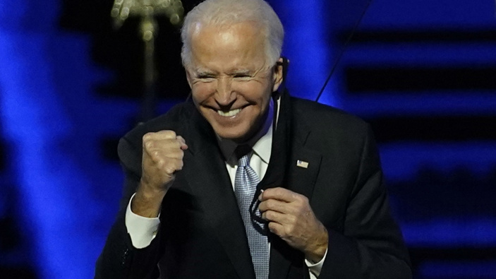 President-elect Joe Biden gesturing to supporters. (Photo / AP)