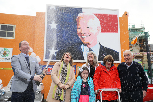 Joe Blewitt - a cousin of Joe Biden - and his family celebrate their kin's election victory. (Photo / Getty)