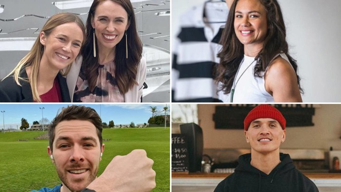 Kiwi influencers from top right: Jazz Thornton with Jacinda Ardern, Ruby Tui, Raniera Rewiri and Clint Roberts. Photos / via Instagram