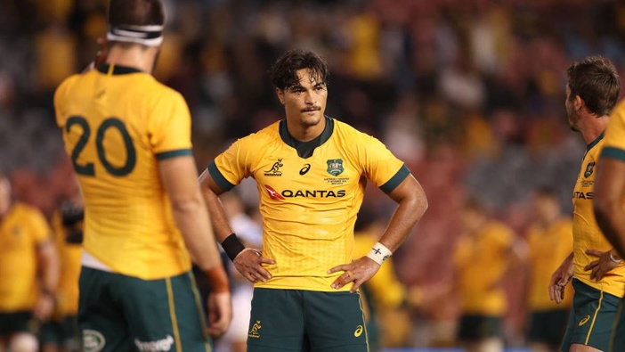 Jordan Petaia of Australia looks dejected after the Wallabies' Tri Nations draw with Argentina. (Photo / Getty)