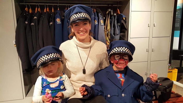 Nicole Grey with her two children visiting police museum at the college while she waited for her diagnosis. (Photo / Supplied)