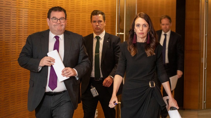 Prime Minister Jacinda Ardern and Deputy Prime Minister Grant Robertson arriving for their post-Cabinet press conference at Parliament. Photo / Mark Mitchell
