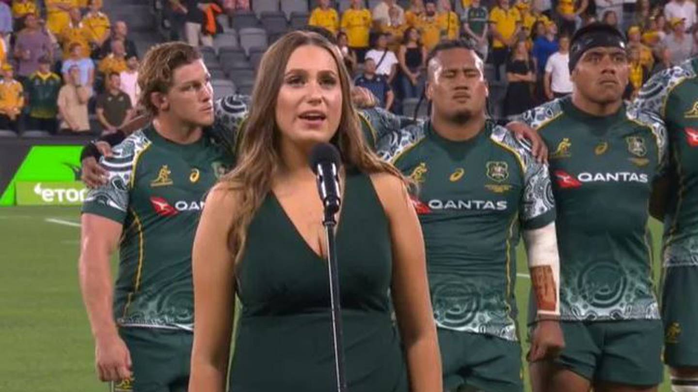 Olivia Fox and the Wallabies sang the Indigenous anthem with pride. Photo / Twitter