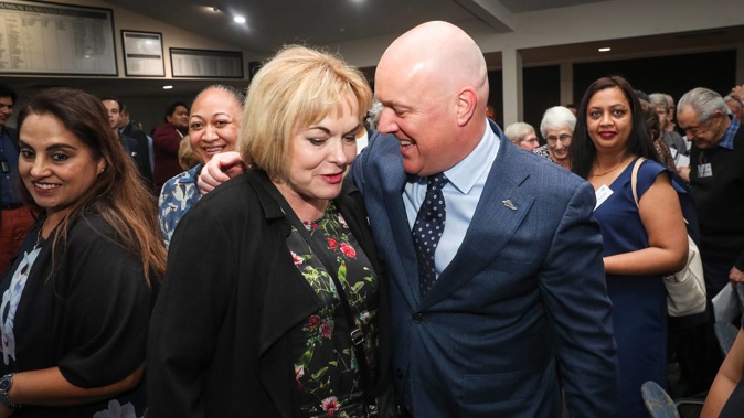 Christopher Luxon with National MP Judith Collins after he won the Botany National Party Candidate Selection. Photo / Jason Oxenham