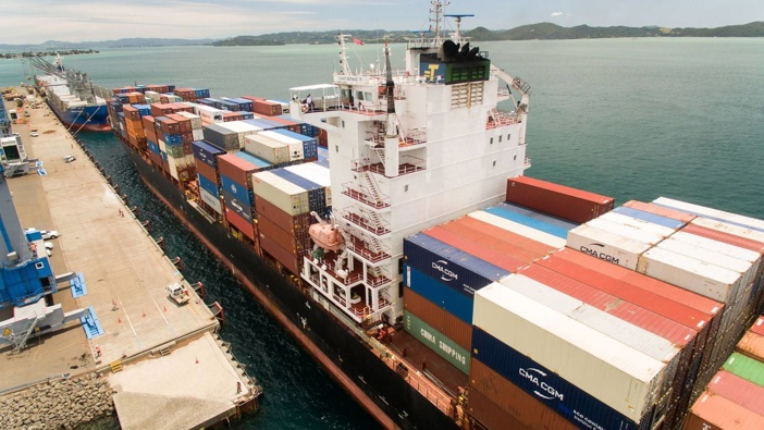 The Constantinos P docks into Northport with more than 1000 containers that will be trucked down south later this week. Photo / Supplied