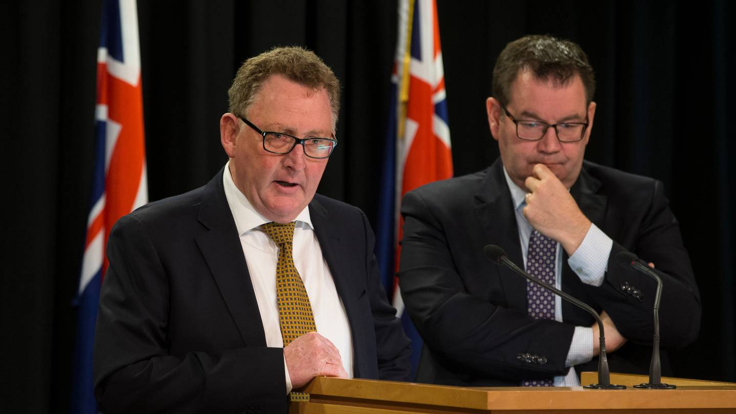 Reserve Bank Governor Adrian Orr, left, and Finance Minister Grant Robertson during their press conference after signing the new Policy Targets Agreement at Parliament. Photo / Mark Mitchell