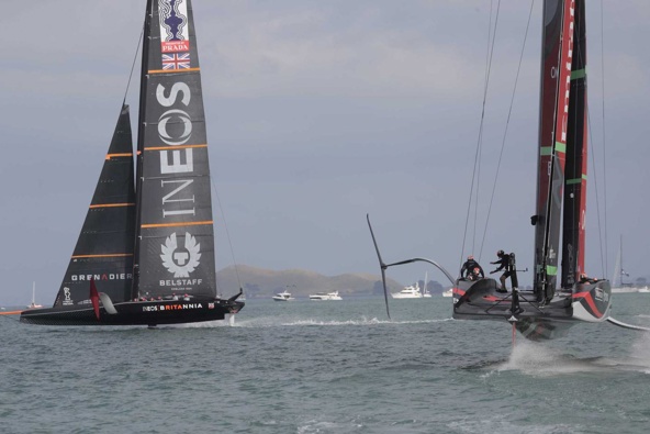 Team New Zealand overcame a poor start in their second race to beat Ineos Team UK. Photo / Michael Craig