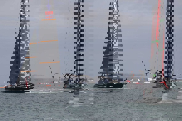 Team New Zealand overcame a poor start in their second race to beat Ineos Team UK. Photo / Michael Craig