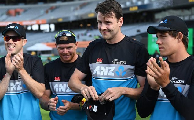 Jacob Duffy receives his cap. Photo / Photosport