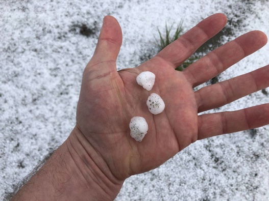 Hail in Motueka yesterday. Photo / Twitter: Ben Hodges