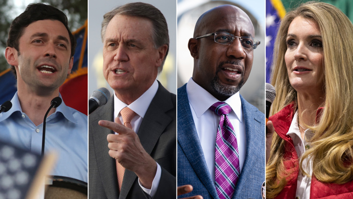Democrats Jon Ossoff and the Rev. Raphael Warnock are looking to defeat incumbent Republican Sens. David Perdue and Kelly Loeffler, respectively, in the runoff elections. (Photo / CNN)
