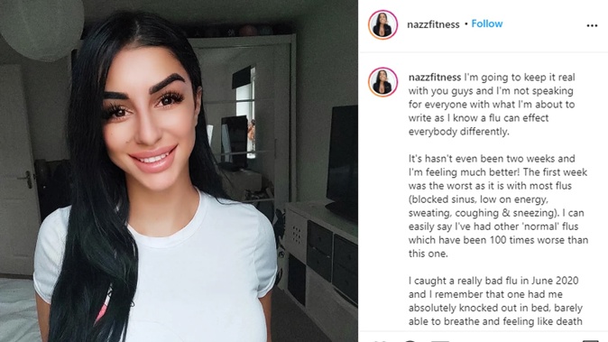 Naz Khanjani shared an Instagram post about her experience having Covid-19 on Instagram. (Photo / Nazzfitness)