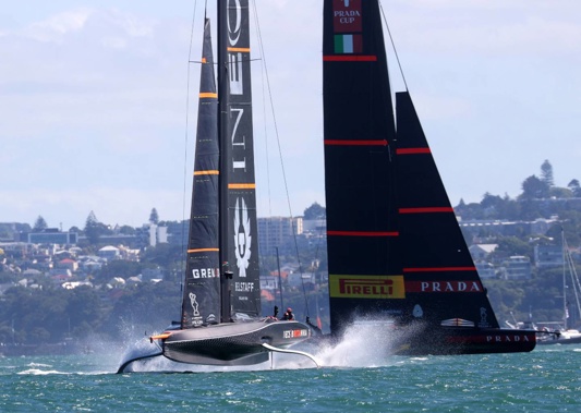 Team UK blow by Luna Rossa in race two of the opening day of the Prada Cup. Photo / Brett Phibbs