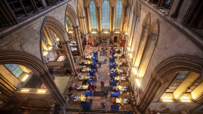 Cubicles erected inside Salisbury Cathedral, for people to receive a dose of the Pfizer-BioNTech coronavirus vaccine, in Salisbury, England. (Photo / AP)