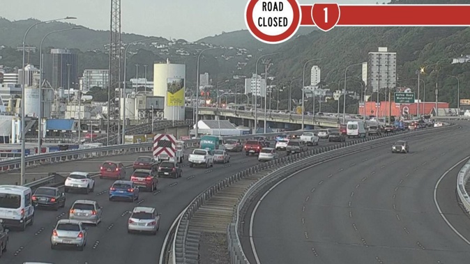 The two vehicles collided on the Wellington Urban motorway northbound on the fly-over between Molesworth St and the Aotea on-ramp. Image / NZTA