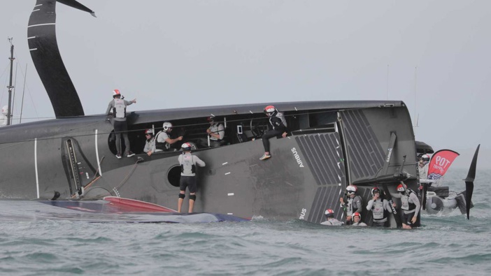 American Magic's Patriot is all but set to return to the water next week. Photo / Michael Craig