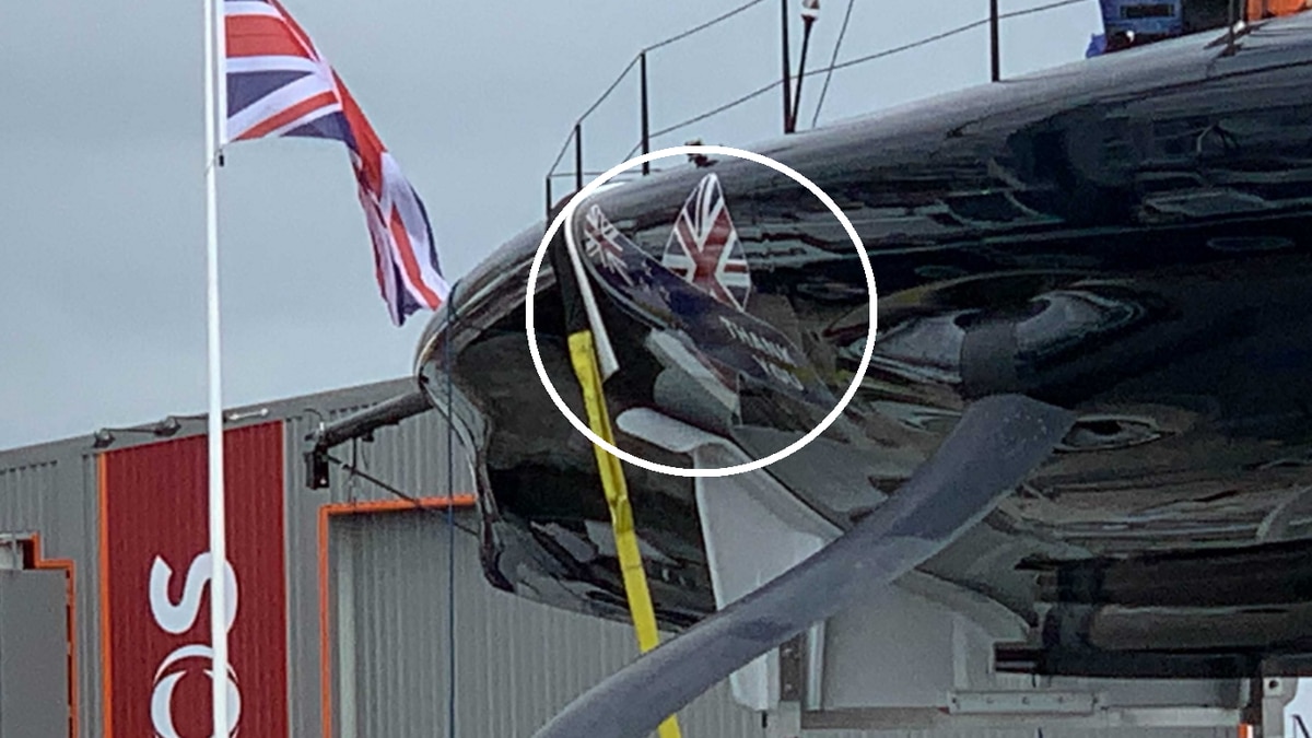 American Magic's 'Patriot' hits the water with a heartfelt tribute to the teams that helped repair the boat after their dramatic capsize. Video / Supplied