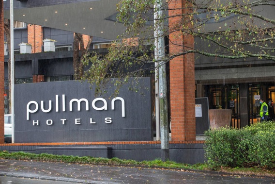 The Pullman Hotel in the Auckland CBD where a number of people recently returned from overseas have contracted Covid-19. Photo / Peter Meecham
