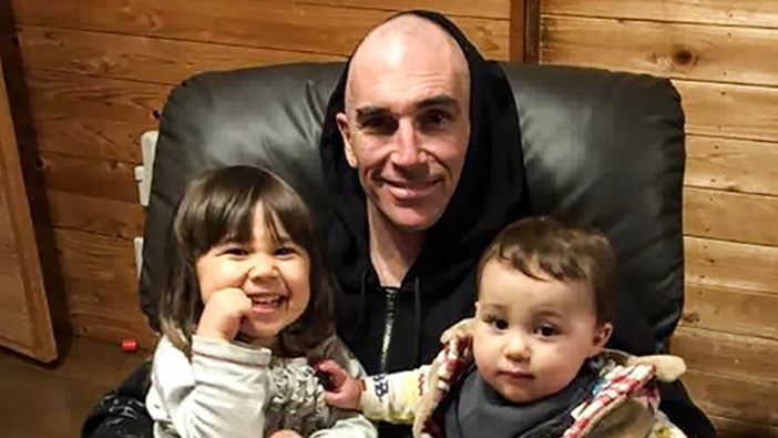 Trev Ponting, New Zealander aged 46 living in Japan, with his children Mia, aged 3 years, and son Toa, aged 18 months. Photo / Supplied