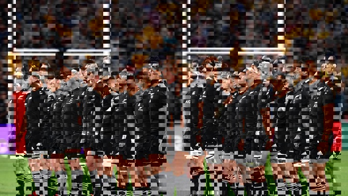 All Blacks players during the national anthem. Photo / Photosport