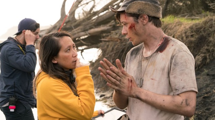 Director Roseanne Liang with Shadow in the Cloud co-star Nick Robinson. (Photo / Supplied)