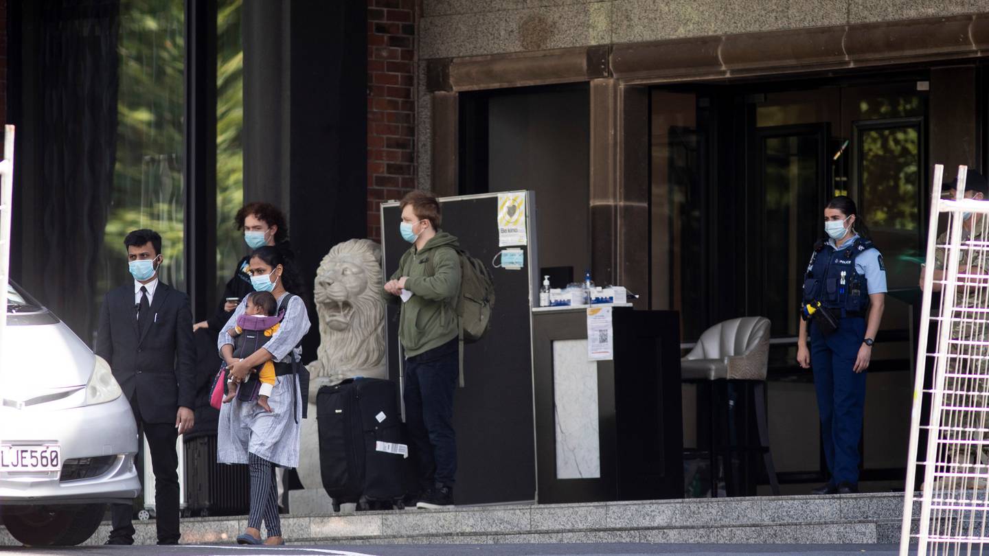 The last guests leaving managed isolation at the Pullman Hotel. Photo / Dean Purcell