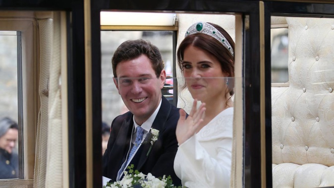 Princess Eugenie of York and Jack Brooksbank leave by carriage after their Wedding at at St. George's Chapel, Windsor Castle on October 12, 2018. Photo / Getty