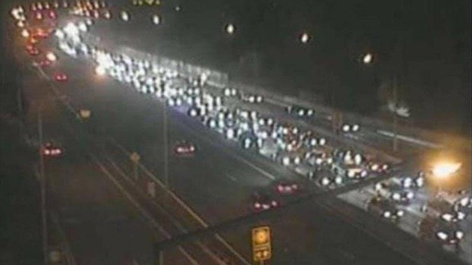 Traffic on the Southern Motorway heading north just before 10pm on Sunday. Photo / NZTA