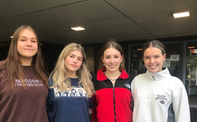 Lauren Hardie (far left) was asked to leave Wellington Girls College grounds over a tank top she was wearing. (Photo / Kate Harris)
