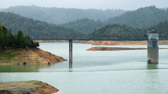 Water levels at the Mangatangi Dam in July last year in the Hūnua Ranges. Photo / File
