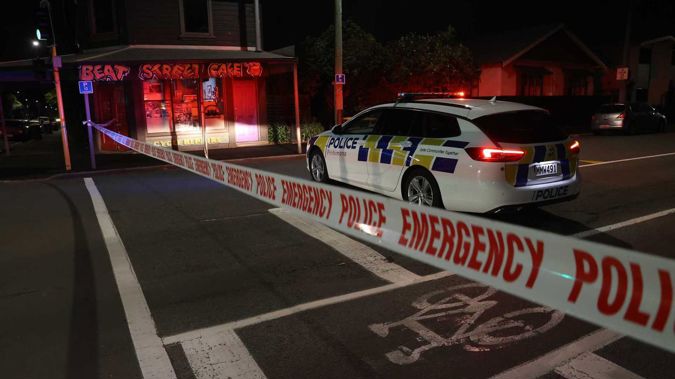 Police cordon at Armagh St in Christchurch where a body was located. Photo / George Heard