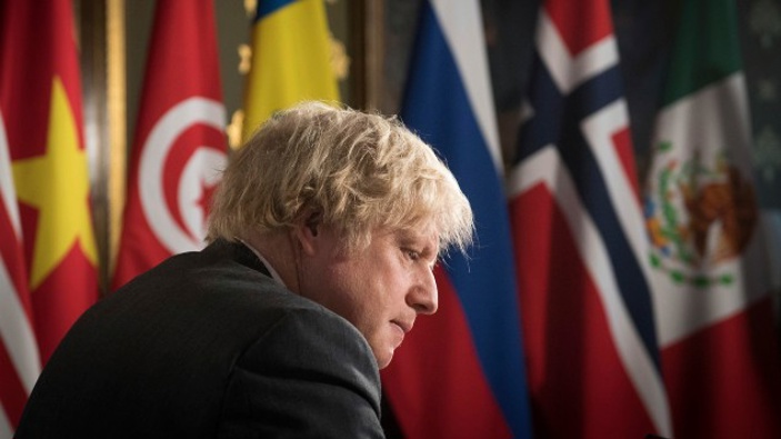 Britain's Prime Minister Boris Johnson chairs a session of the UN Security Council on climate and security at the Foreign, Commonwealth and Development Office in London, Tuesday, Feb. 23, 2021. (Photo / AP)