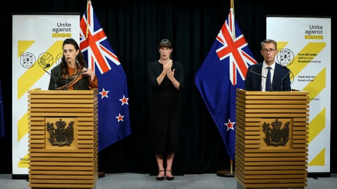 Jacinda Ardern and Ashley Bloomfield at level 3 earlier this month. (Photo / NZ Herald)
