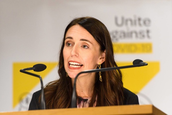 Prime Minister Jacinda Ardern pictured on Valentine's Day, when she broke the news there were community cases in South Auckland. Photo / Getty Images Prime Minister Jacinda Ardern pictured on Valentine's Day, when she broke the news there were community cases in South Auckland. Photo / Getty Images