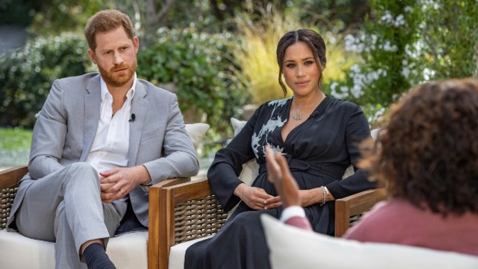 Harry and Meghan, the Duchess of Sussex, talked to Oprah Winfrey. (Photo / AP)