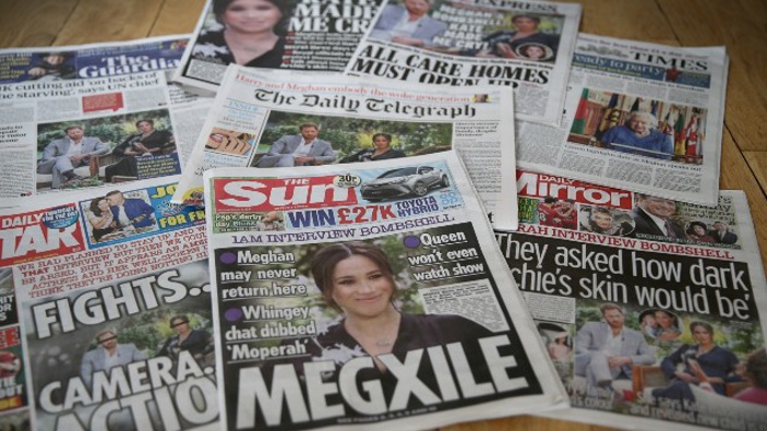 UK newspapers react to the bombshell interview. (Photo / Getty)