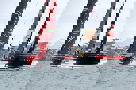Team New Zealand and Luna Rossa battle it out in race one of the America's Cup Match. Photo / Getty Images